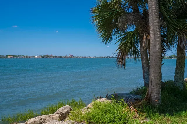 a view of a lake and mountain in the back