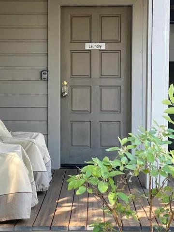 a view of a pool with a yard