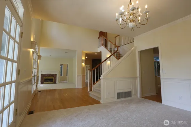 a view of a livingroom with a chandelier