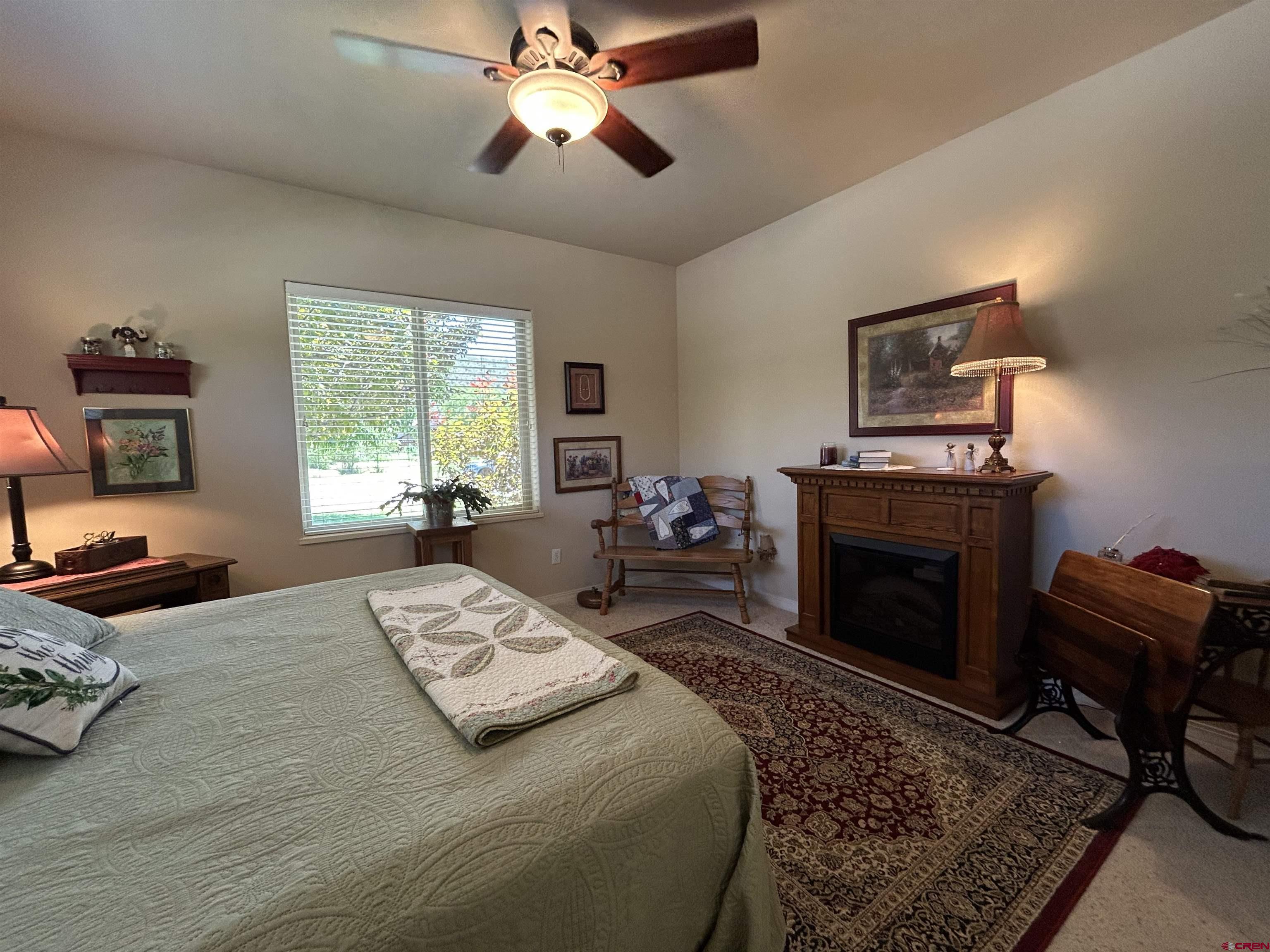 850 Southeast Pinyon Street Cedaredge, CO 81413 - Photo 25 of 45 a bedroom with a bed dresser and a fireplace