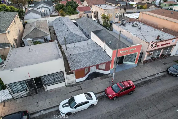 an aerial view of a patio