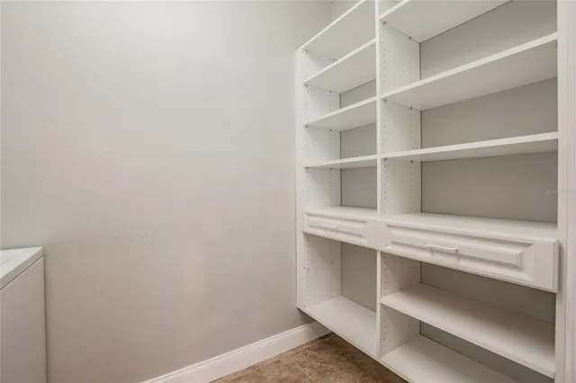 a view of walk in closet with empty racks