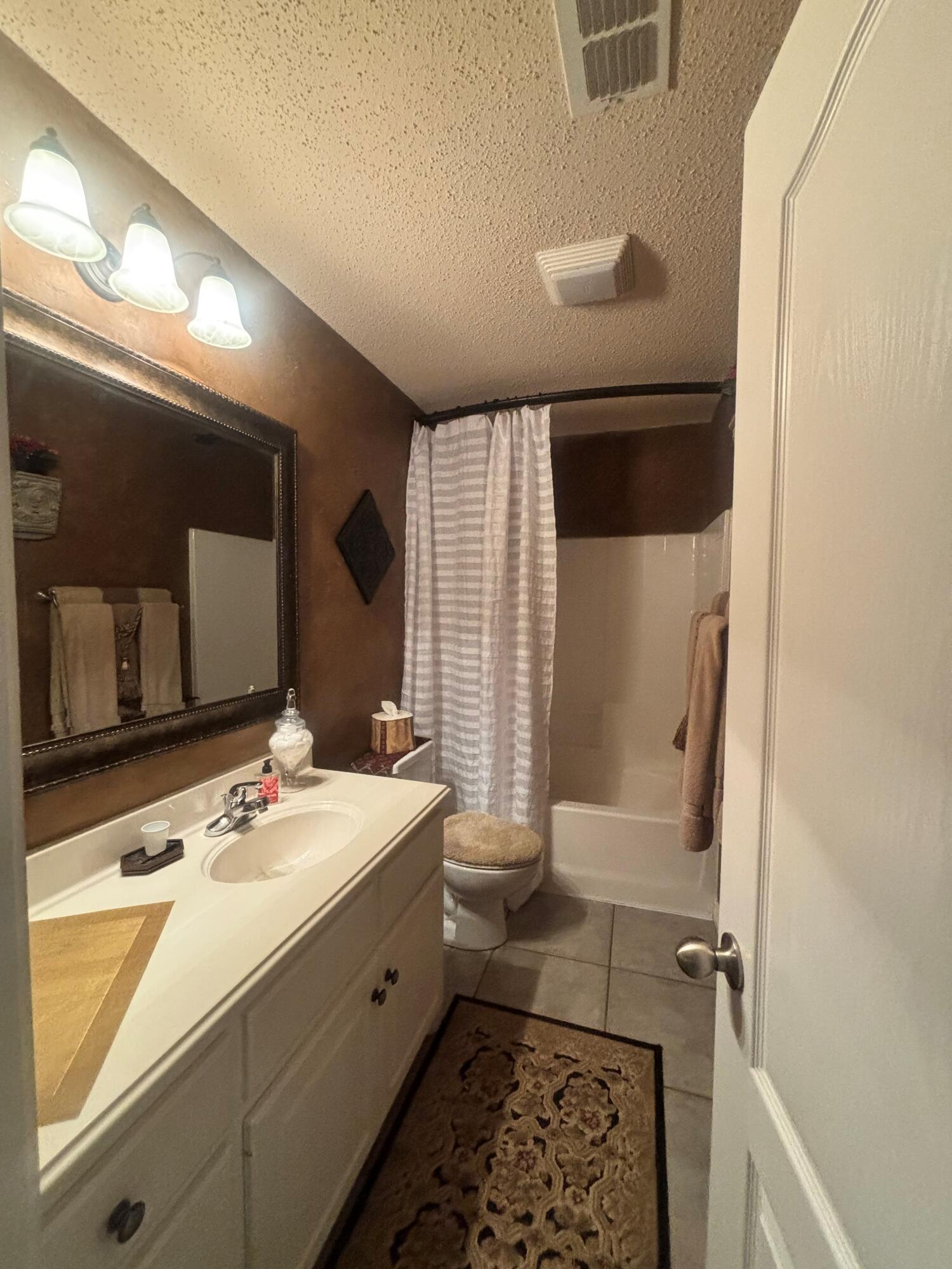 3713 106th Street Lubbock, TX 79423 - Photo 17 of 22 a bathroom with a sink a toilet and mirror