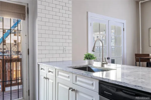 a view of staircase with large window