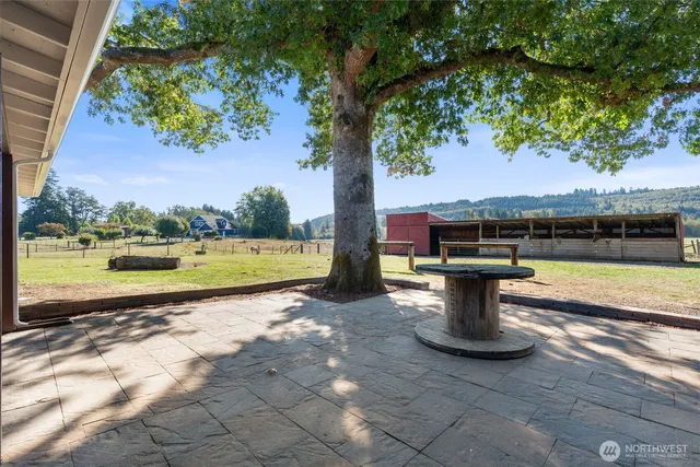 a view of a swimming pool with a patio