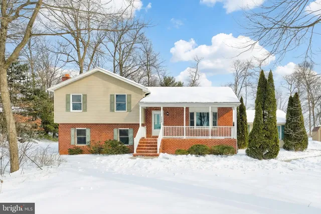 a front view of a house with a yard and trees