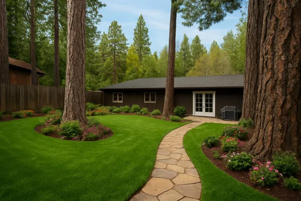 a house with trees in the background