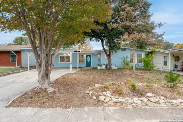 front view of a house with a tree
