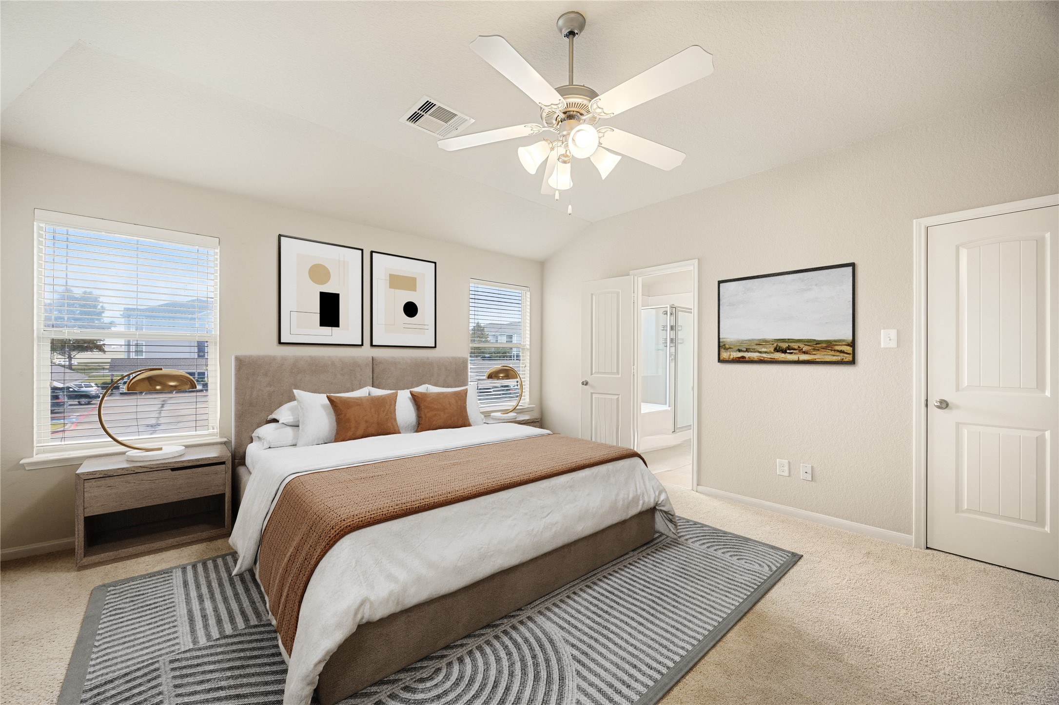 3526 Canvasback Lane Houston, TX 77047 - Photo 13 of 22 Come and unwind after a long day in this magnificent primary suite! This spacious room features plush carpet, warm paint, large windows with plent of natural light. *Virtually Staged