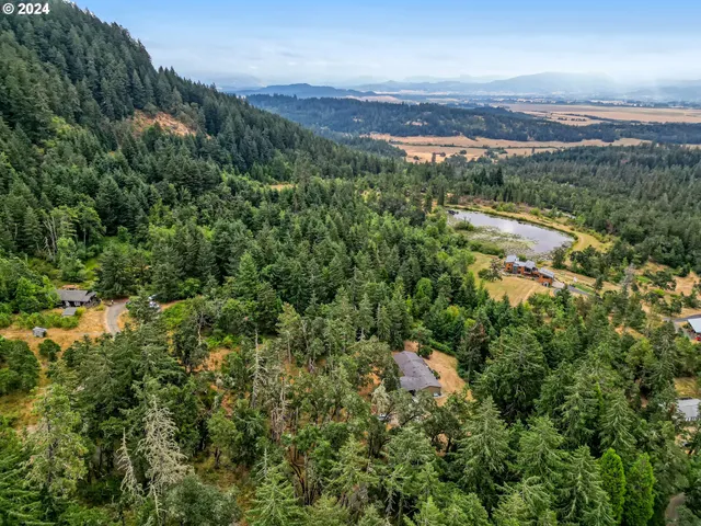 an aerial view of a houses with a yard