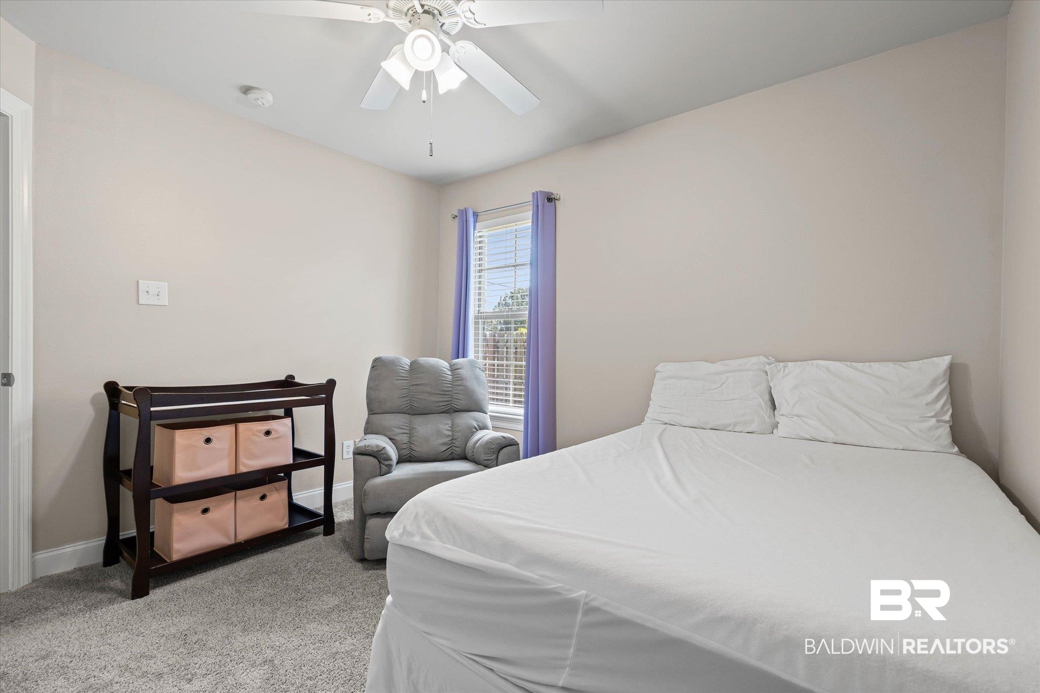 641 South Pine Street Foley, AL 36535 - Photo 19 of 22 Bedroom featuring light colored carpet and ceiling fan
