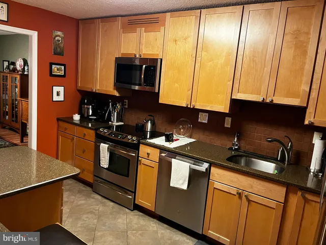 a kitchen with stainless steel appliances granite countertop cabinets and a counter space