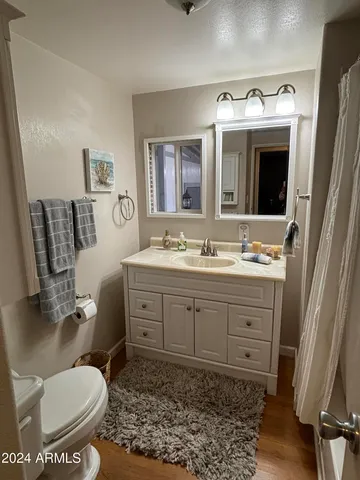 a bathroom with a shower sink and mirror