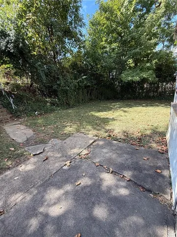 a view of backyard of house with green space