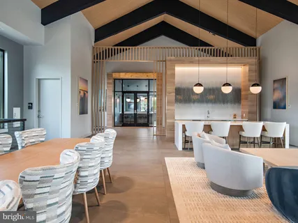 a outdoor dining space with furniture