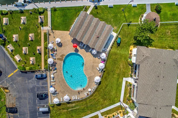an aerial view of a highlighted house