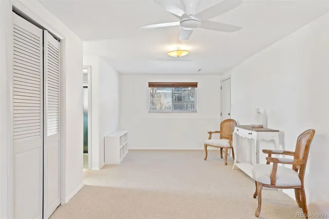 a view of a livingroom with furniture and a potted plant