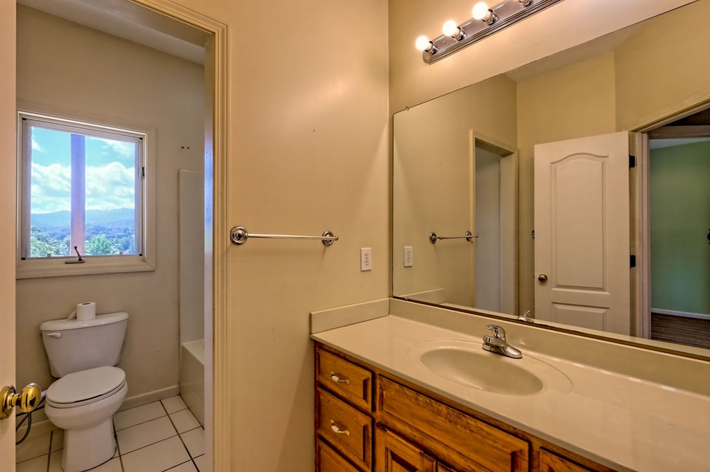 136 Elf School Road Hayesville, NC 28904 - Photo 63 of 84 a bathroom with a granite countertop sink toilet and shower