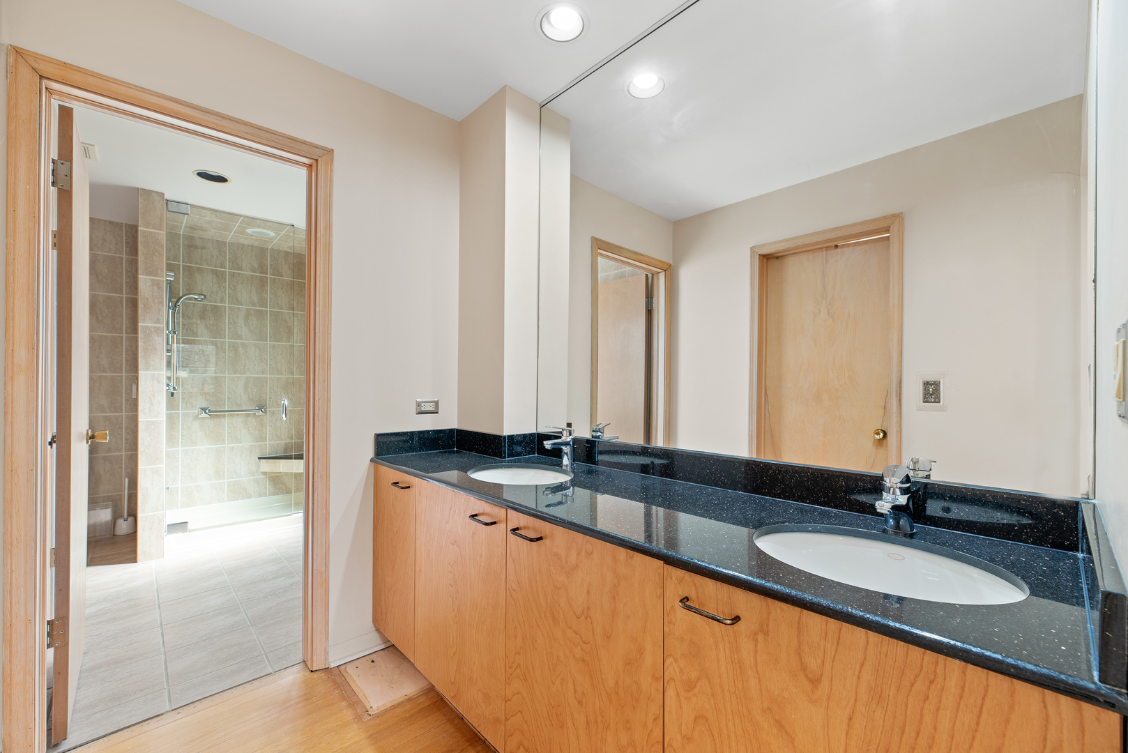 241 Ridge Road Highland Park, IL 60035 - Photo 17 of 31 a bathroom with a double vanity sink and a mirror