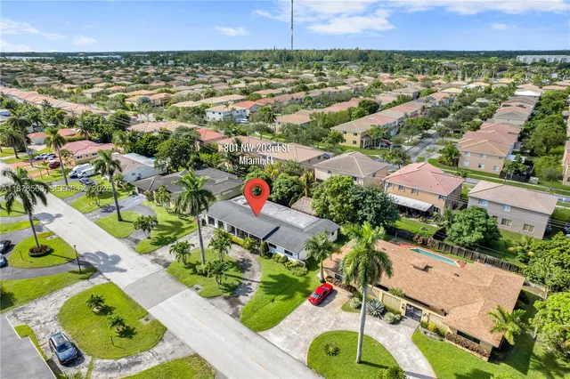 an aerial view of a house
