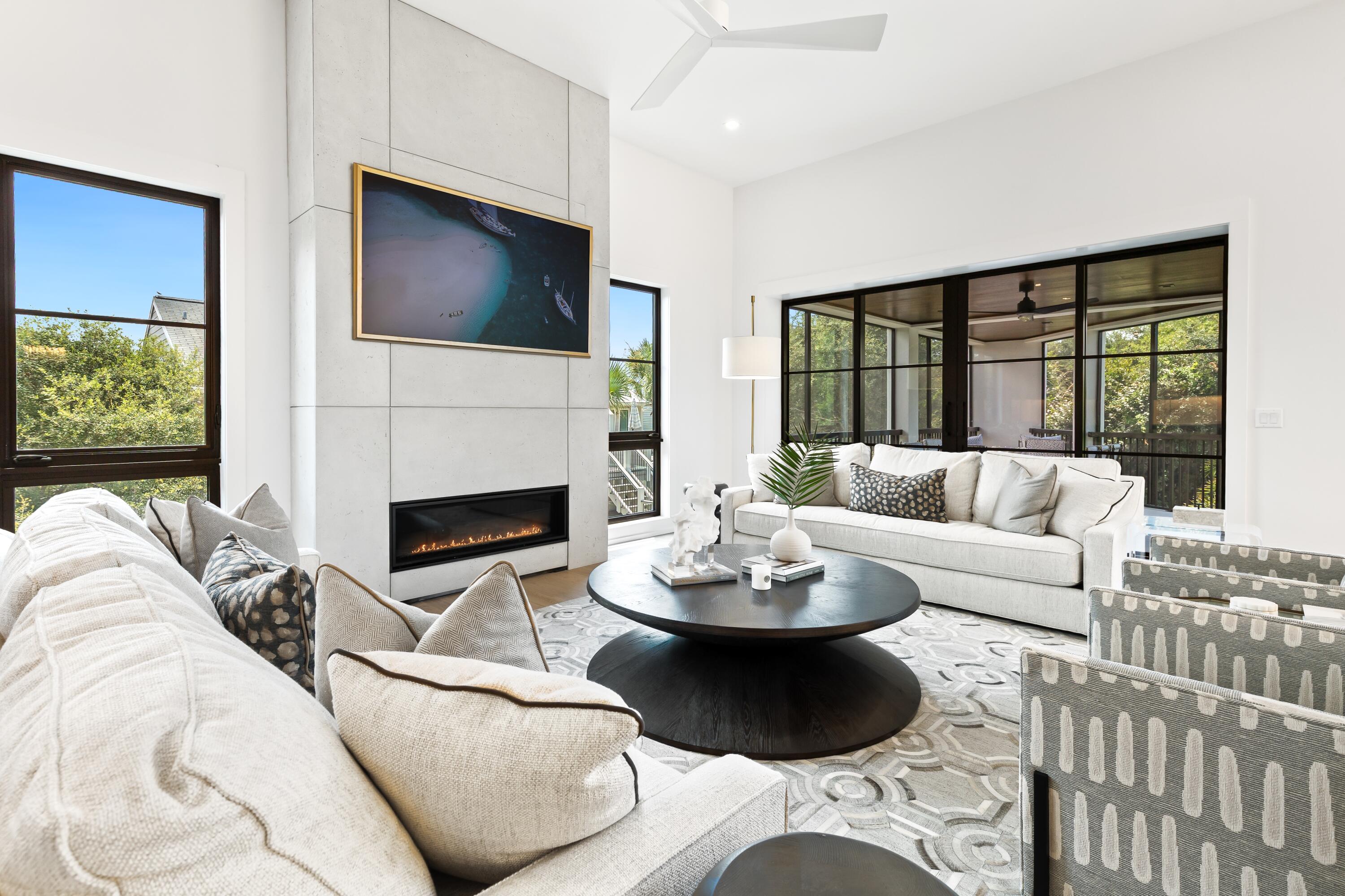 33 Camp Creek Point Dr Inlet Beach Inlet Beach, FL 32461 - Photo 21 of 110 a living room with furniture a fireplace and a flat screen tv