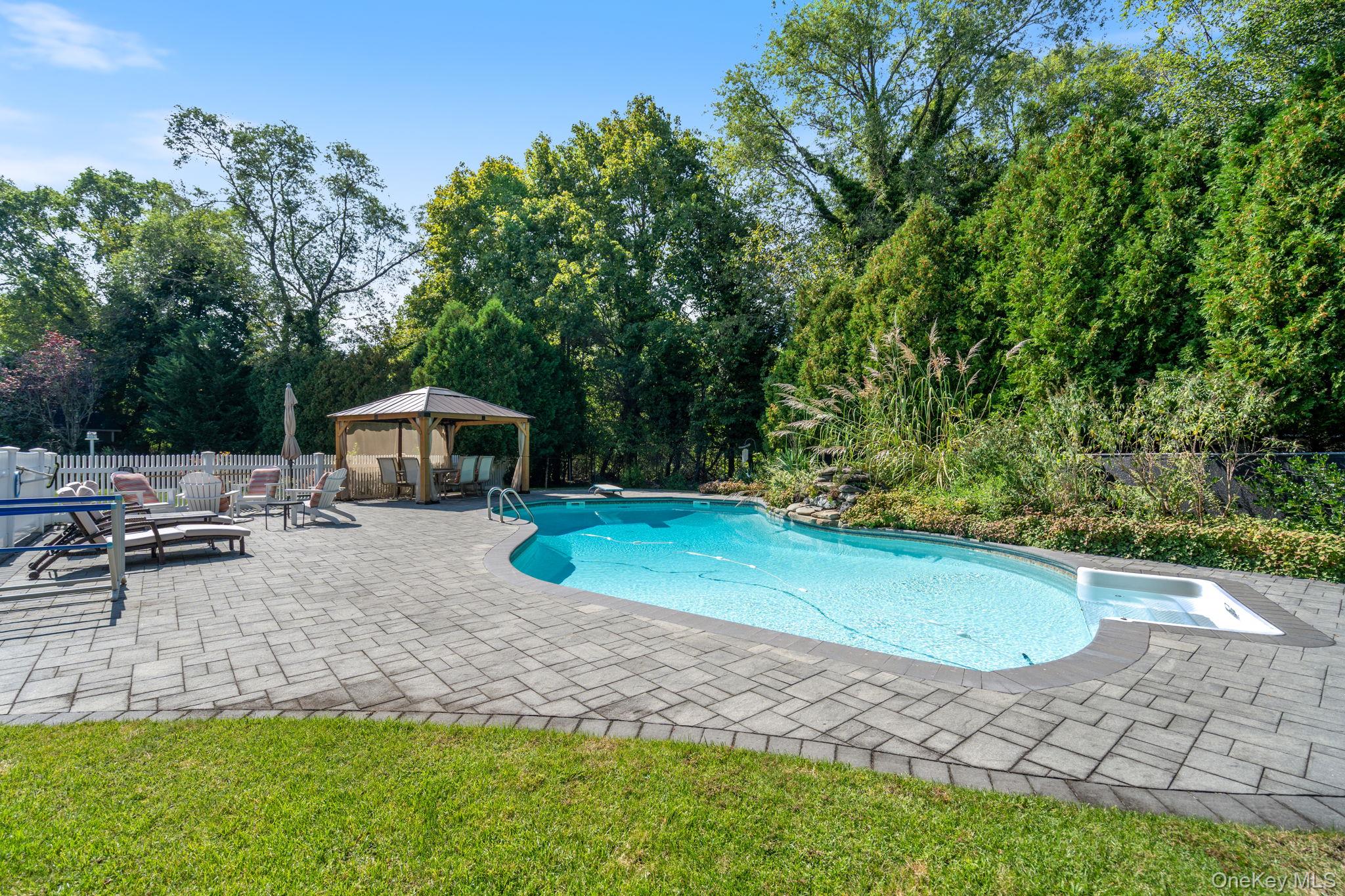 6 Daniel Way Setauket, NY 11733 - Photo 40 of 41 View of pool featuring a patio, a gazebo, view of wooded area, and a diving board