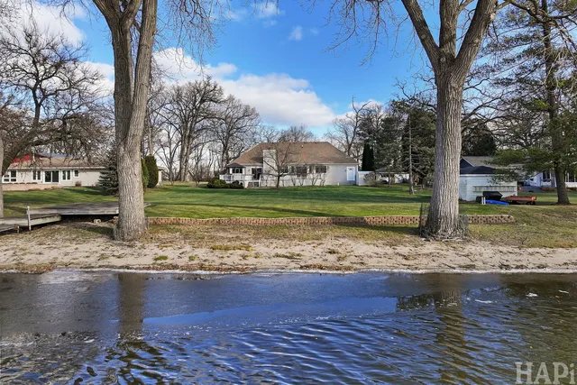 a view of a lake with houses