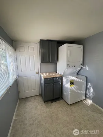 a dining room with a window