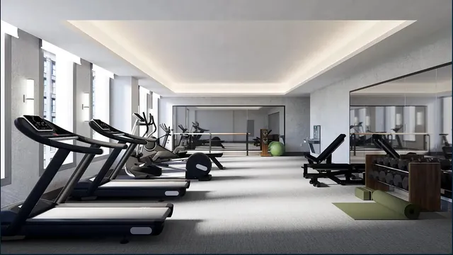 a view of a room with gym equipment