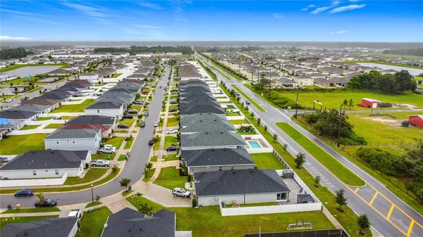 an aerial view of residential houses with outdoor space