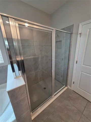 a bathroom with a bathtub
