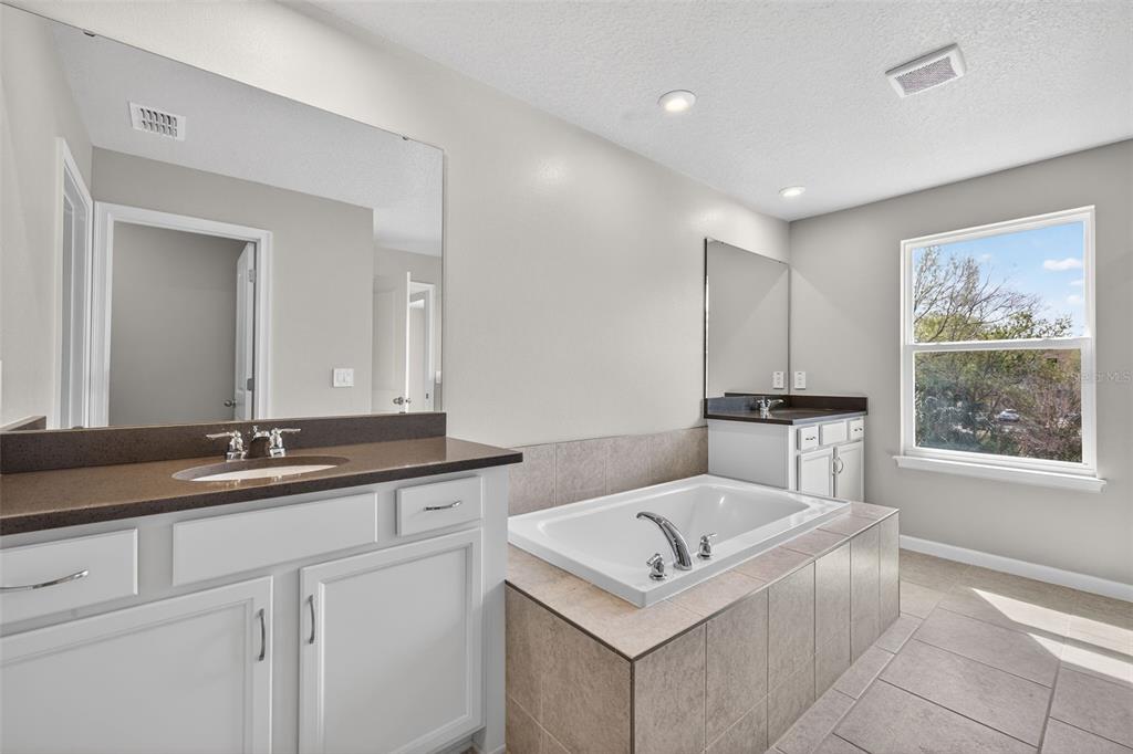 3352 Timber Xing Avenue Brandon, FL 33511 - Photo 23 of 35 a en suite bathroom with a granite countertop tub sink and mirror