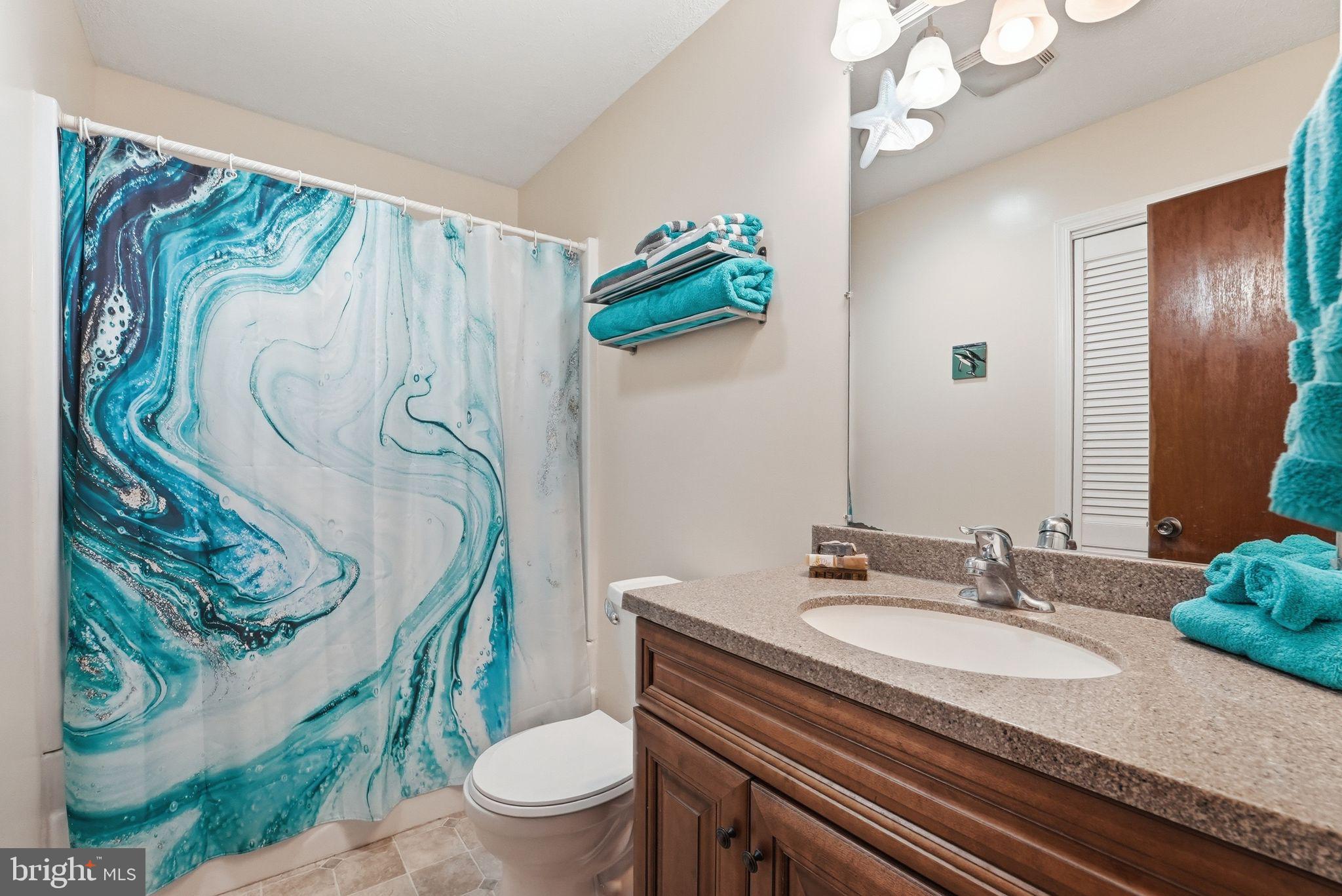 648 Creek Road Front Royal, VA 22630 - Photo 37 of 72 a bathroom with a granite countertop sink and a toilet