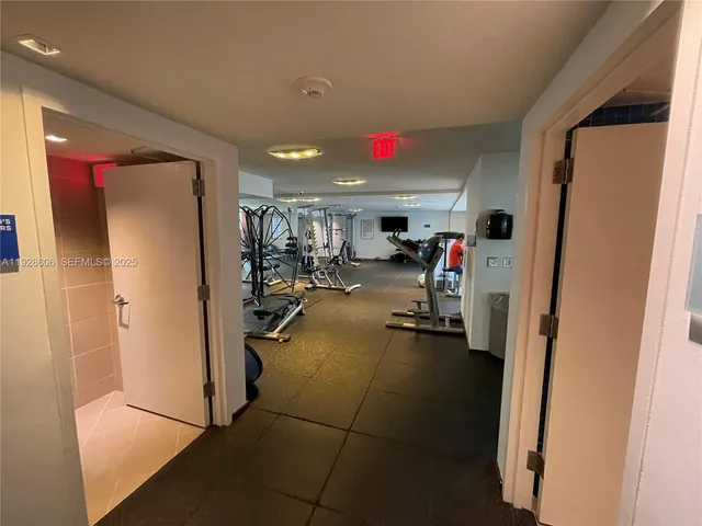 a view of a room with gym equipment