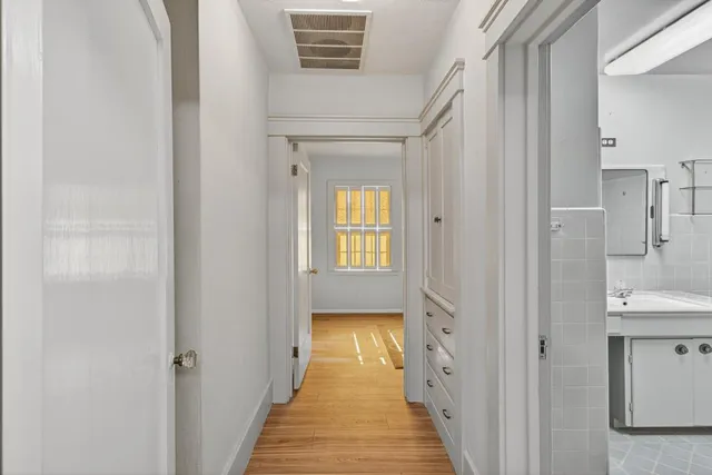 a view of a tree in a yard