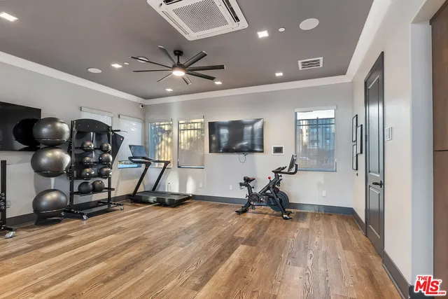 a view of a room with gym equipment