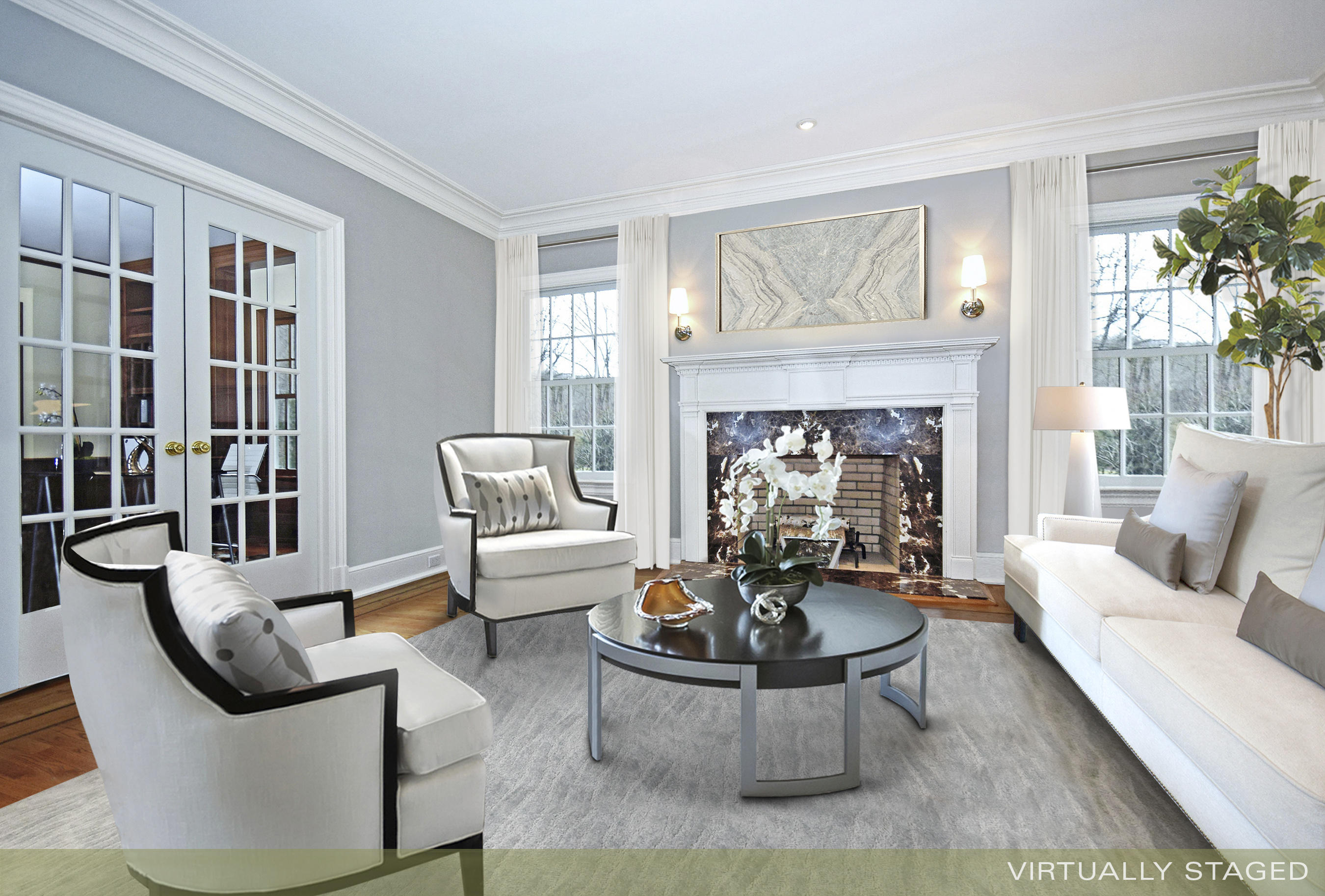 879 Valley Road New Canaan, CT 06840 - Photo 5 of 26 a living room with furniture and a fireplace