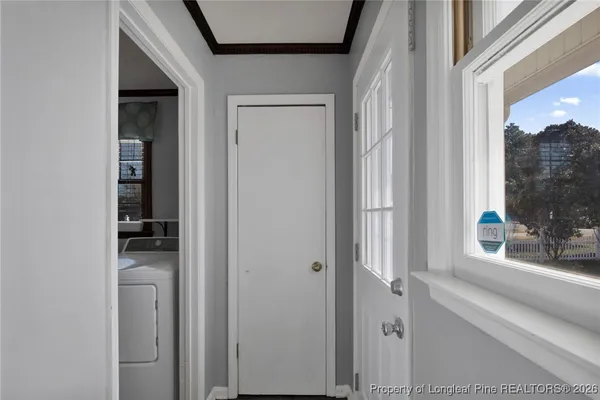 a view of a balcony from door