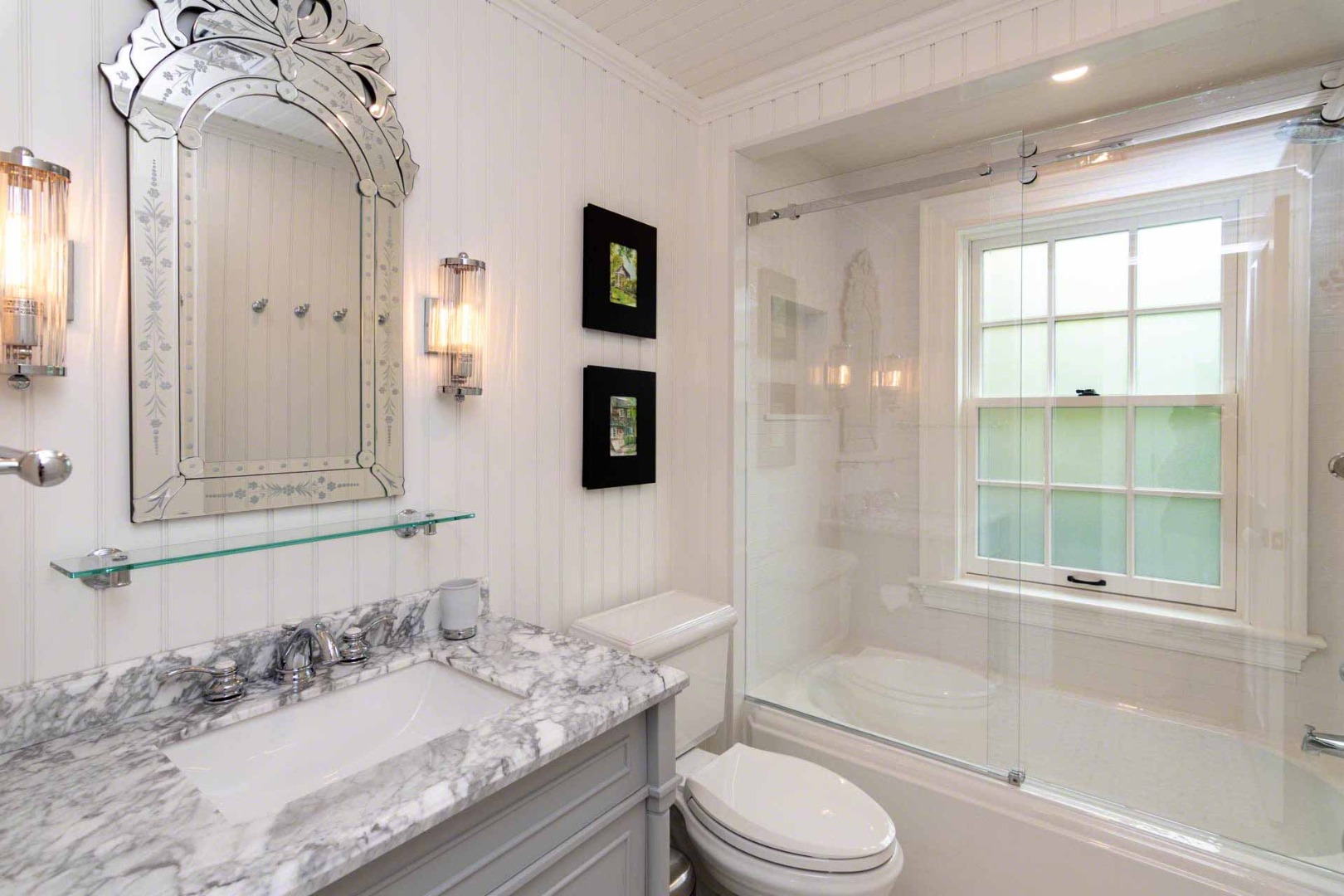 16 Mill Street Edgartown, MA 02539 - Photo 38 of 42 a bathroom with a granite countertop sink toilet and shower