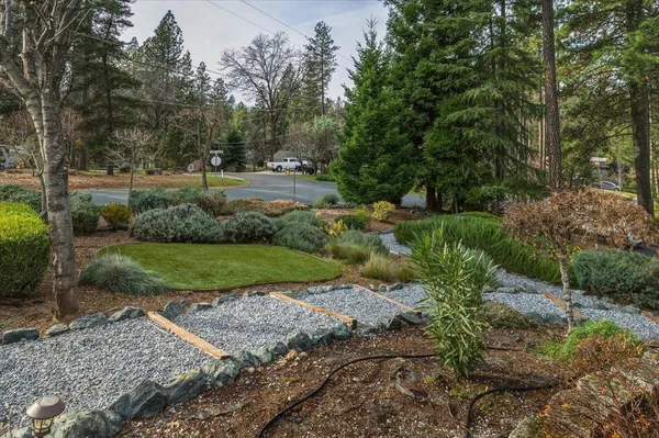a view of a balcony with furniture