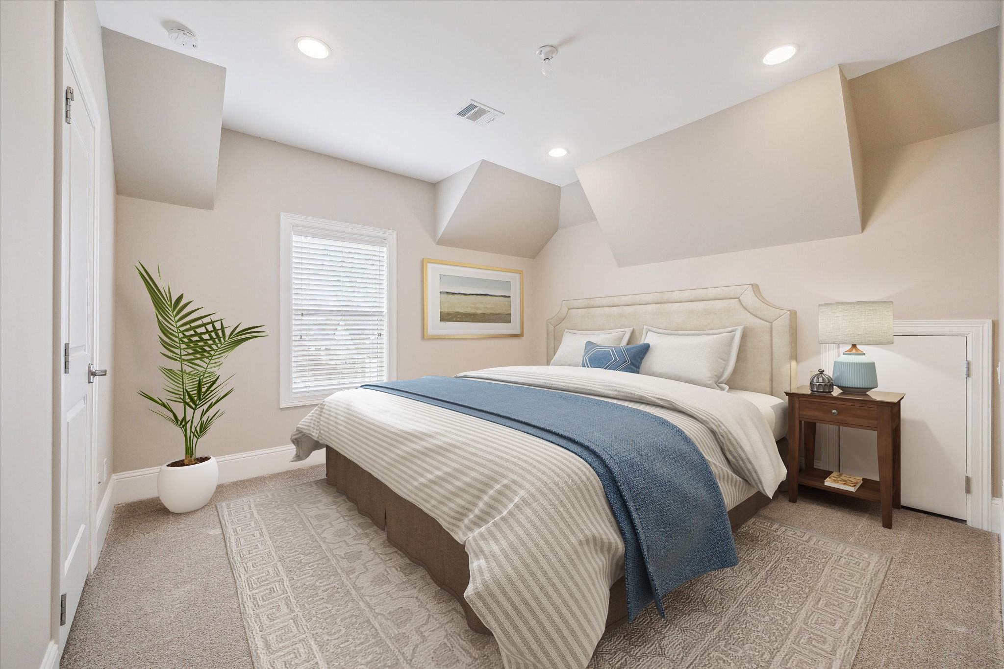 1523 Cunningham Parc Lane Houston, TX 77055 - Photo 21 of 37 a bedroom with a bed and a potted plant