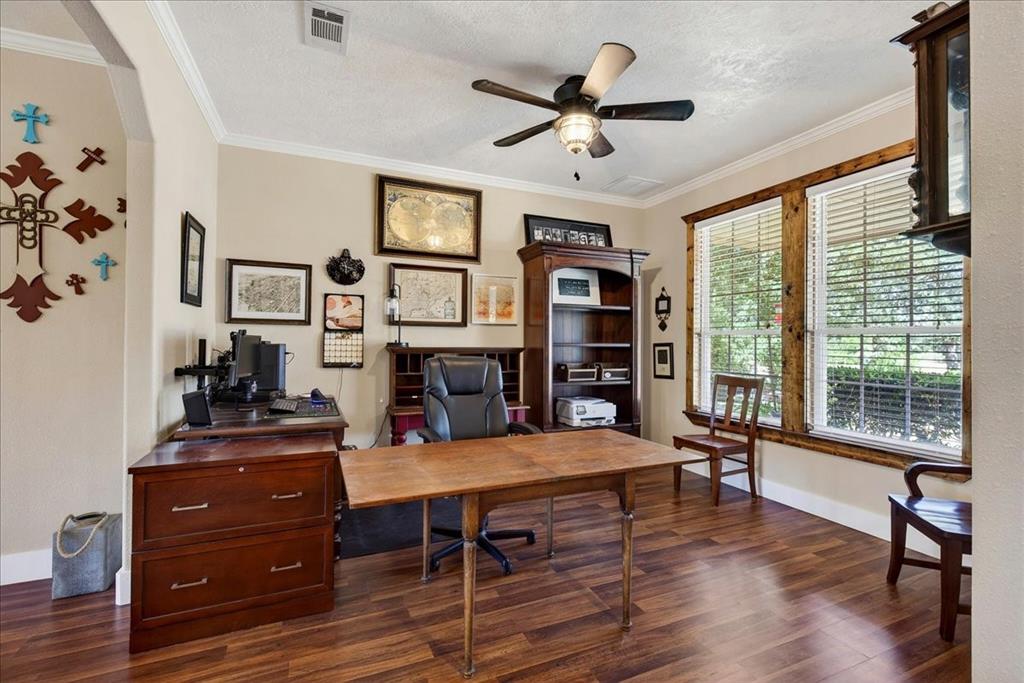 11591 Farm To Market 59 Athens, TX 75751 - Photo 11 of 40 Flex space/Office featuring wood-finish flooring, two large windows with natural wood trim, and crown molding