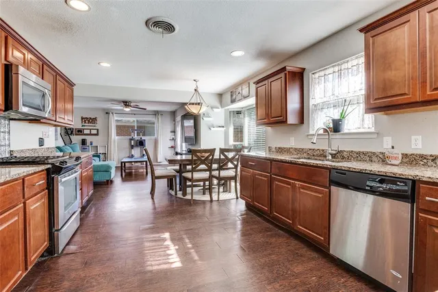 a kitchen with lots of counter top space