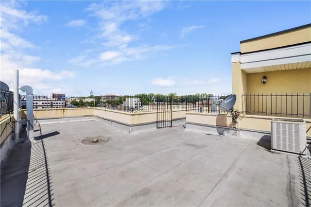 a view of a terrace with city view
