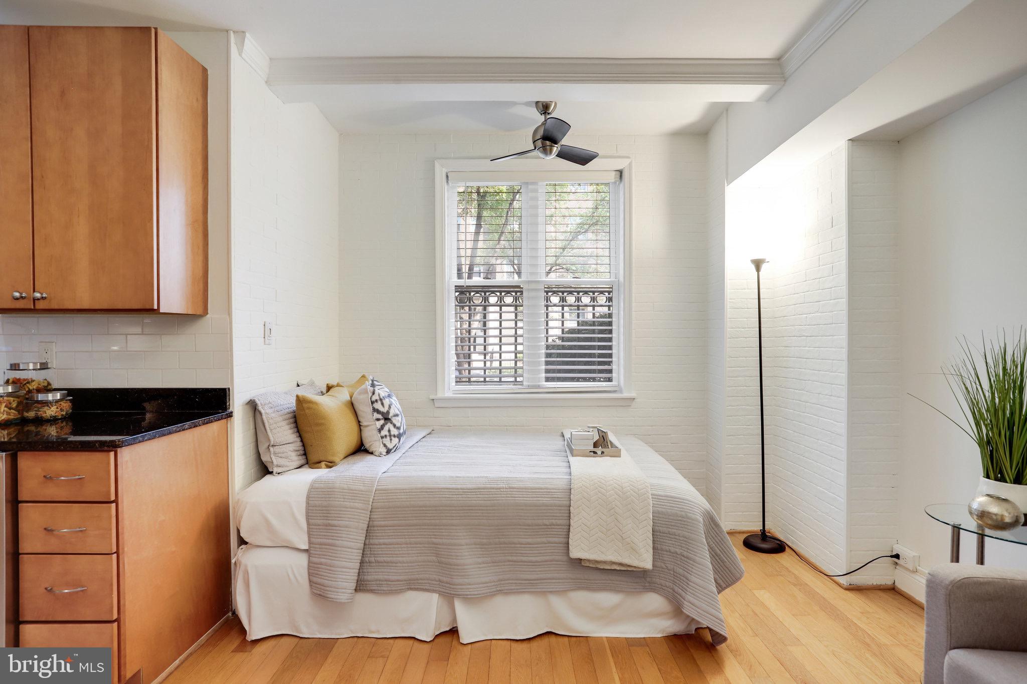 1438 Columbia Road Northwest, Unit 101 Washington, DC 20009 - Photo 21 of 39 a bedroom with a bed and a potted plant