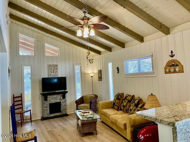 1633 Gause Landing Road Southwest Ocean Isle Beach, NC 28469 - Photo 6 of 20 Living room with beams