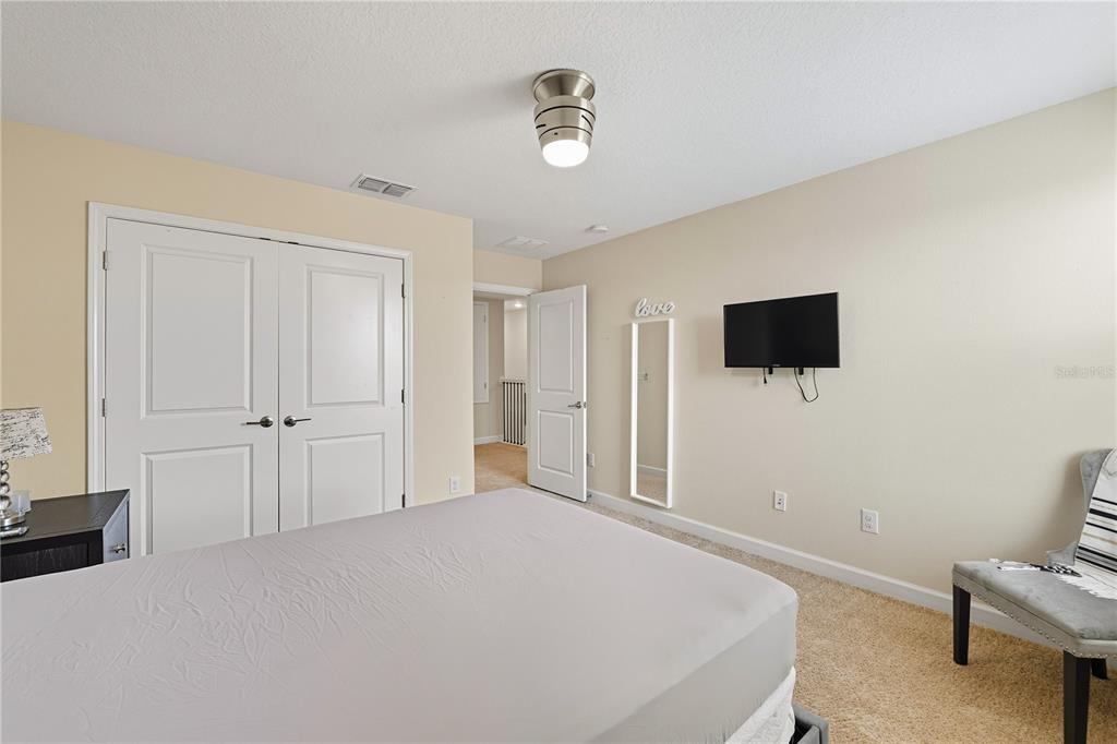 12041 Cardinal Flower Drive Riverview, FL 33579 - Photo 28 of 58 a bedroom with a bed and a flat screen tv