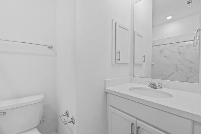 a bathroom with a sink toilet and vanity