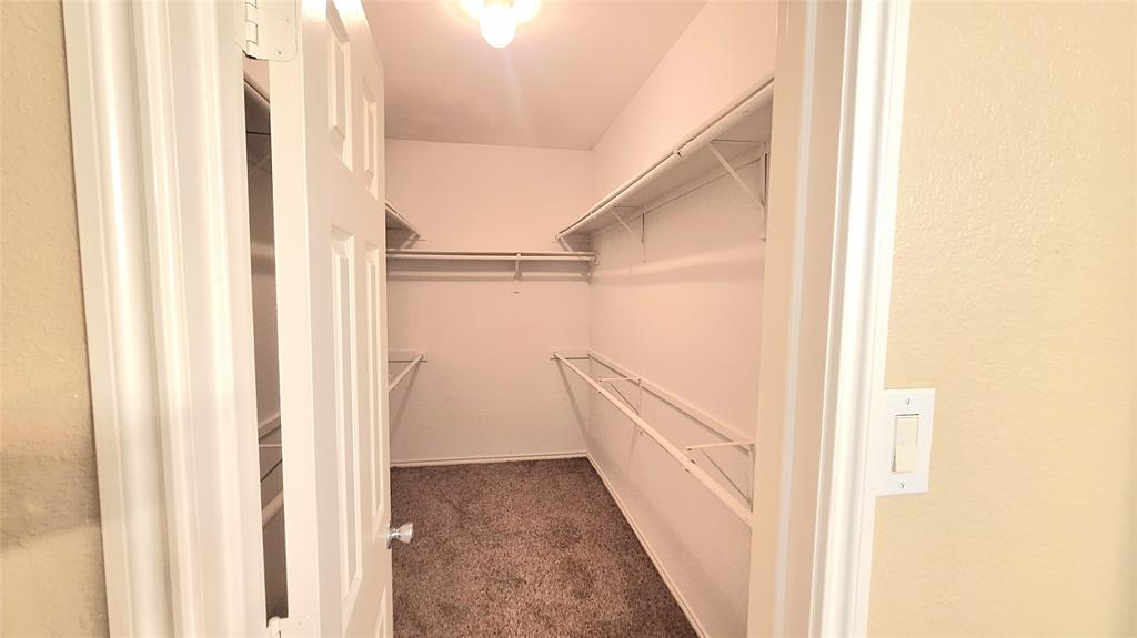 953 Hannah Way Dallas, TX 75253 - Photo 15 of 22 Walk-in closet featuring built-in wire shelving, hanging rods, light beige walls, and carpet flooring