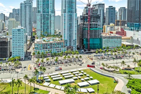 a view of a city with tall buildings